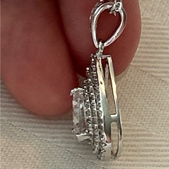 Silver Layered Pear Halos Bridal CZ Necklace - Picture 8 of 9